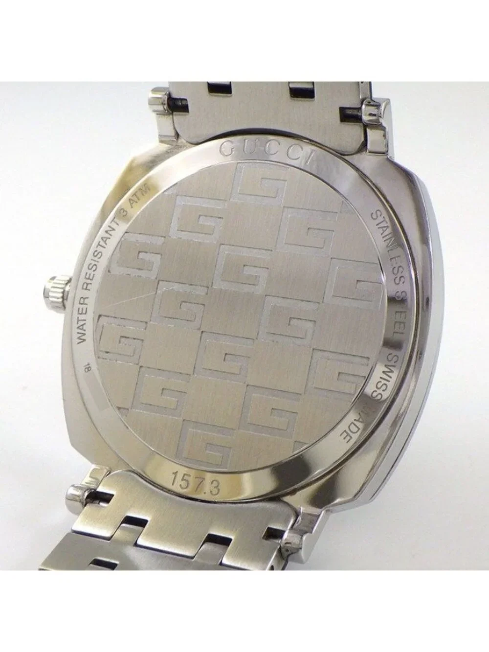 Gucci Watch Grip 157.3 Date White Dial Black Pvd SS Quartz Analog